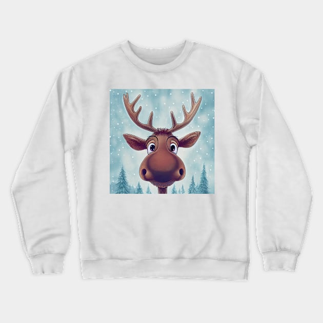 Cute Christmoose - Christmas Moose in the snow Crewneck Sweatshirt by Geminiartstudio